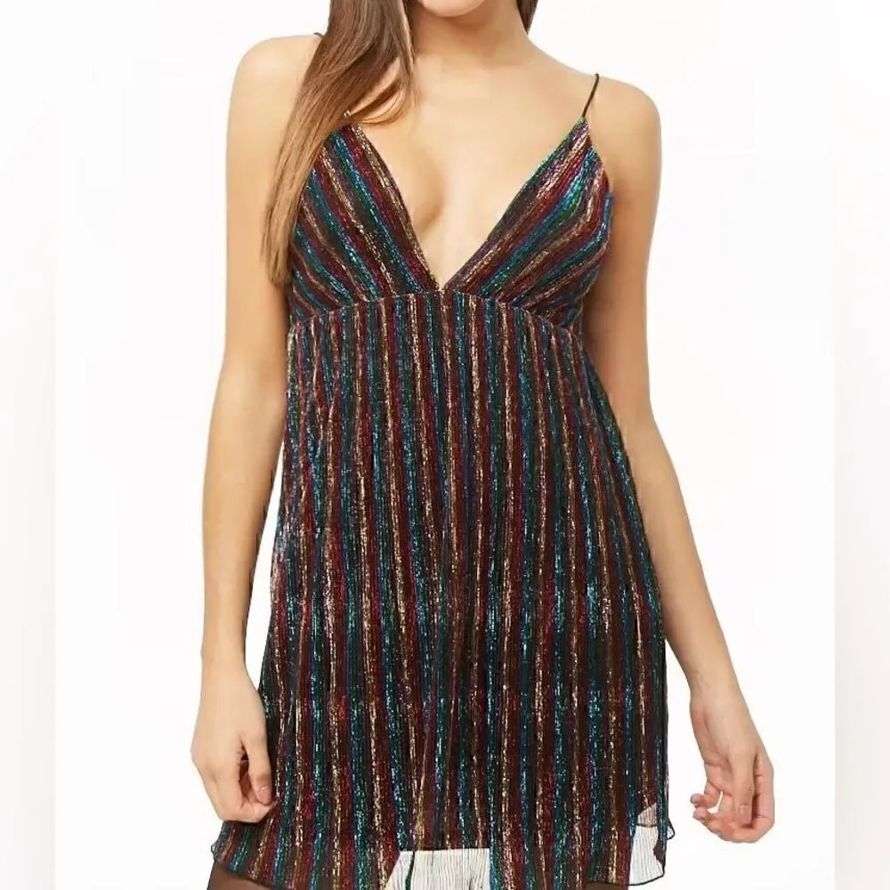 Forever 21 Rainbow Metallic Fit and Flare Dress